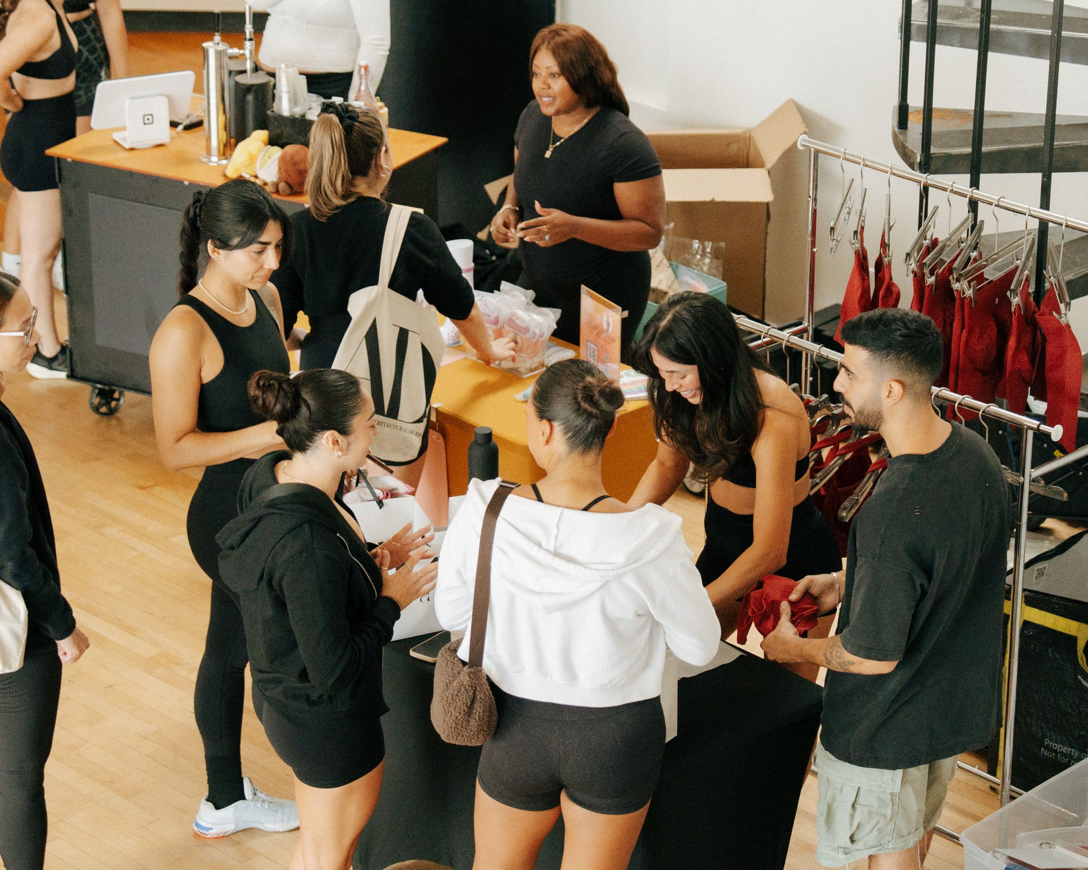 A company team gathered for a wellness session