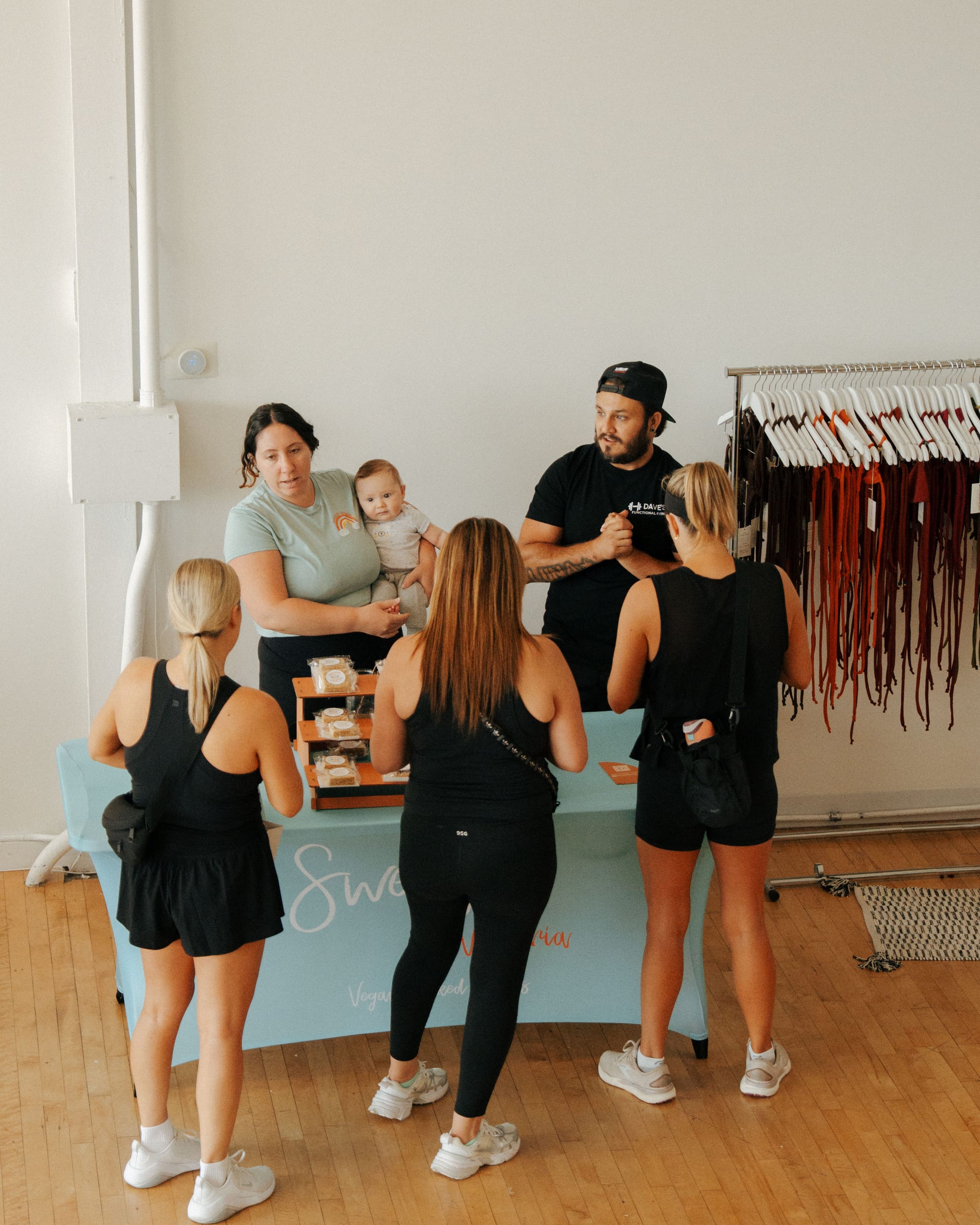 Residents moving together in a wellness class